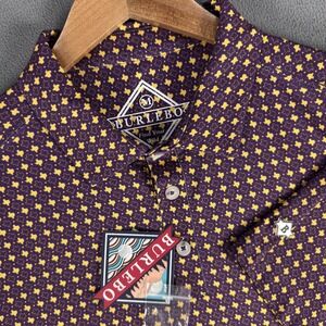 Burlebo Polo Shirt Mens Medium Purple Texas Geometric Performance Golf New